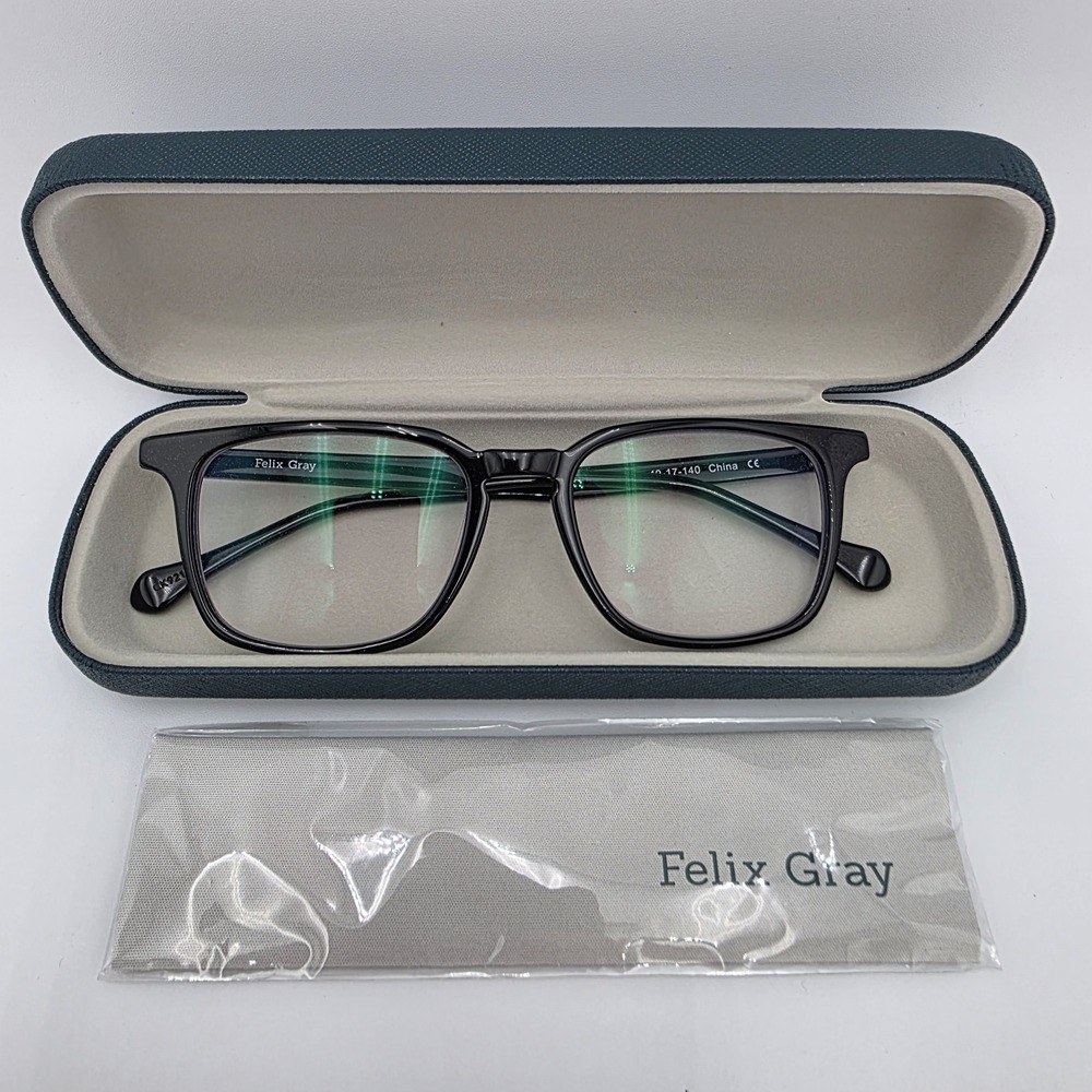 Felix Gray Nash C3 Black, Blue Light Glasses 49-17-140 New w/ Case